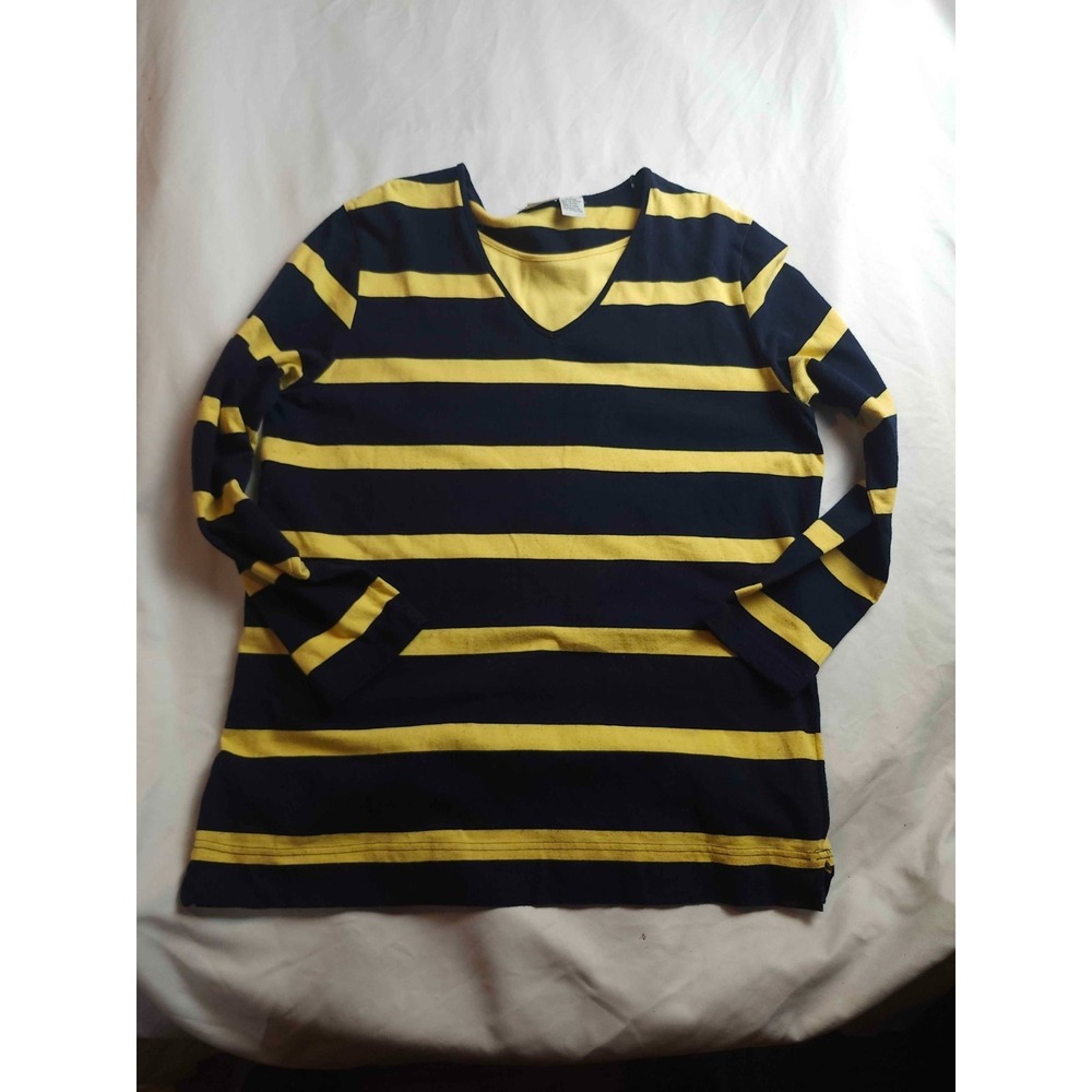 Carolina‎ Colours Striped T Shirt Womens Large Blue Yellow Long Sleeve V-Neck